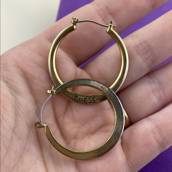 💛 Guess Gold and Silver Classic Hoop Earrings - Picture 5 of 5